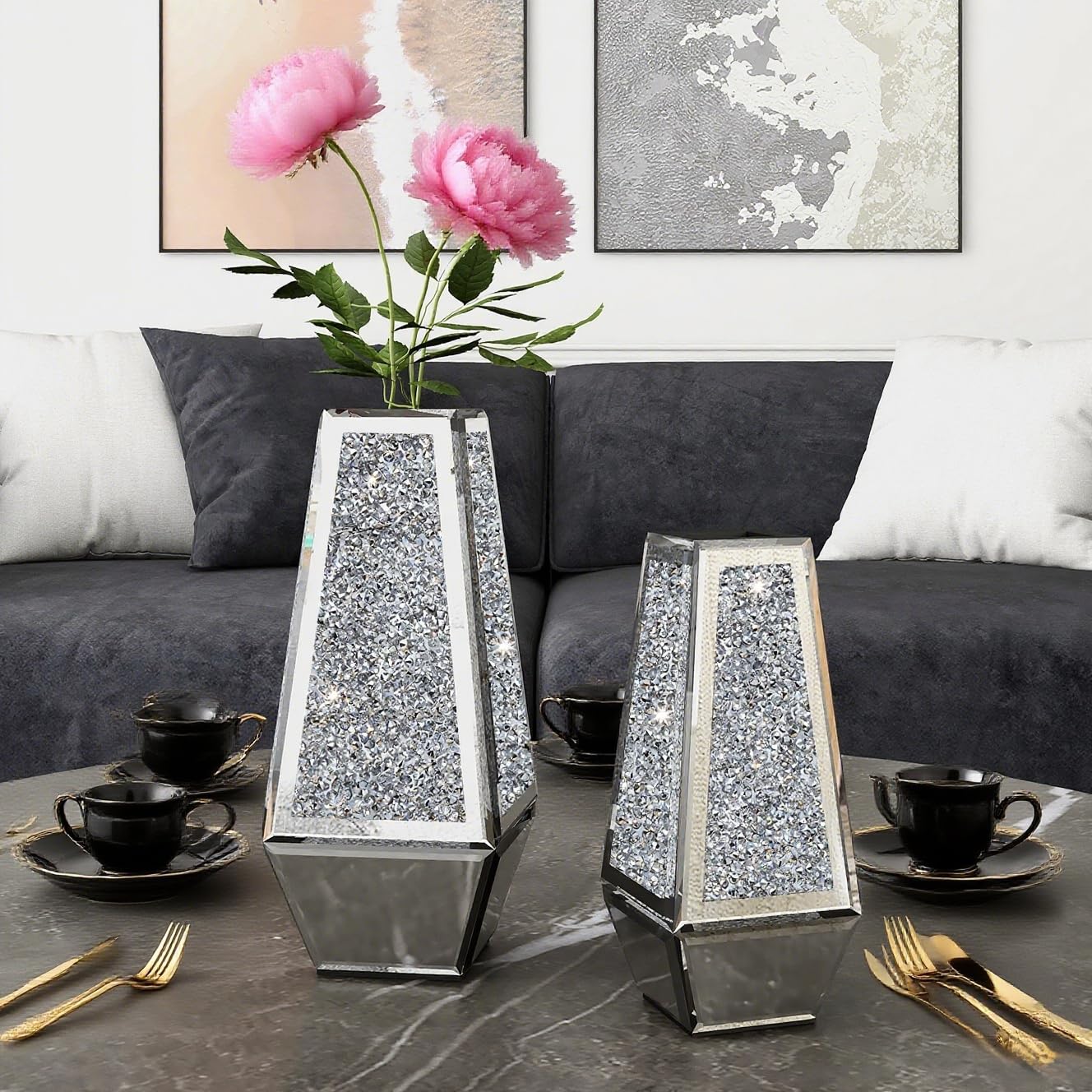 Amazon.co.jp: SHYFOY クラッシュダイヤモンドミラー花瓶2個セット